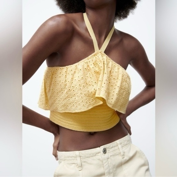 Zara yellow eyelet halter top - Picture 3 of 4